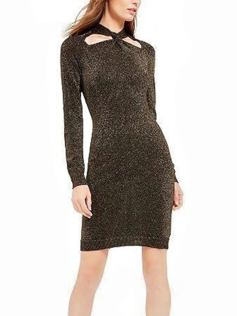 Michael Kors Metallic Knit Twist-Front Dress Black Size XS